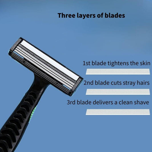 3-blade razor head diagram with three layers of blades