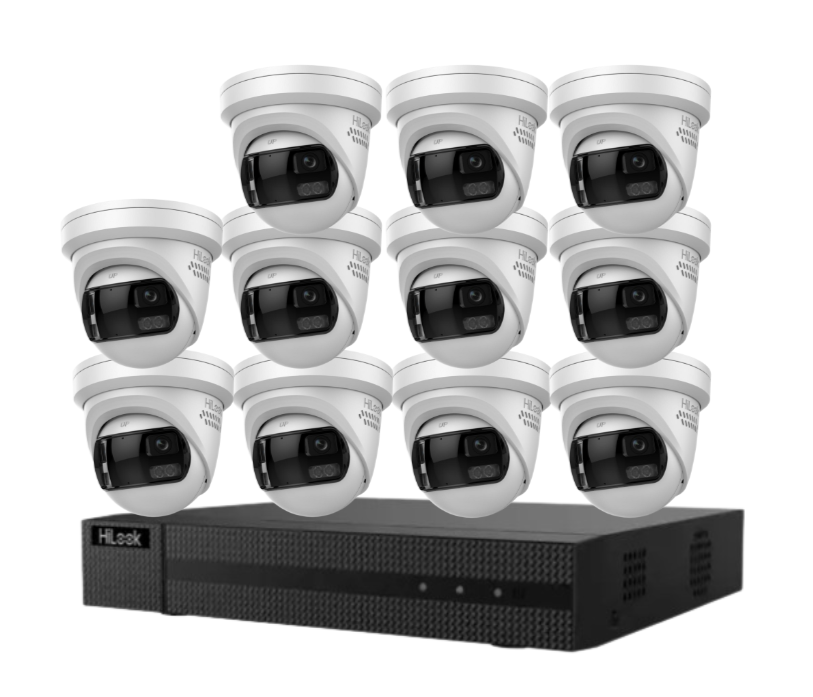 HiLook 16-Channel CCTV Kit with IPC-T289PH-MU/SL 8MP 180° Panoramic Cameras + 4K PoE NVR + HDD – Smart Outdoor IP67 Surveillance System with Two-Way Audio & Active Deterrence