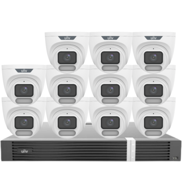 Uniview OWLVIEW 8MP 4K Surveillance Kit – 16x Full-Color Turret Cameras + 16-Channel AI NVR with HDD| IPC3628LE-ADF28K-WP + NVR302-16E2-P16-IQ 0235C6QW | ColorHunter | PoE | Ultra 265