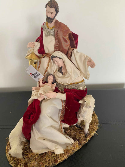 12” Christmas Holy Family Nativity Ornament Decoration Red Gold with sheep -30cm