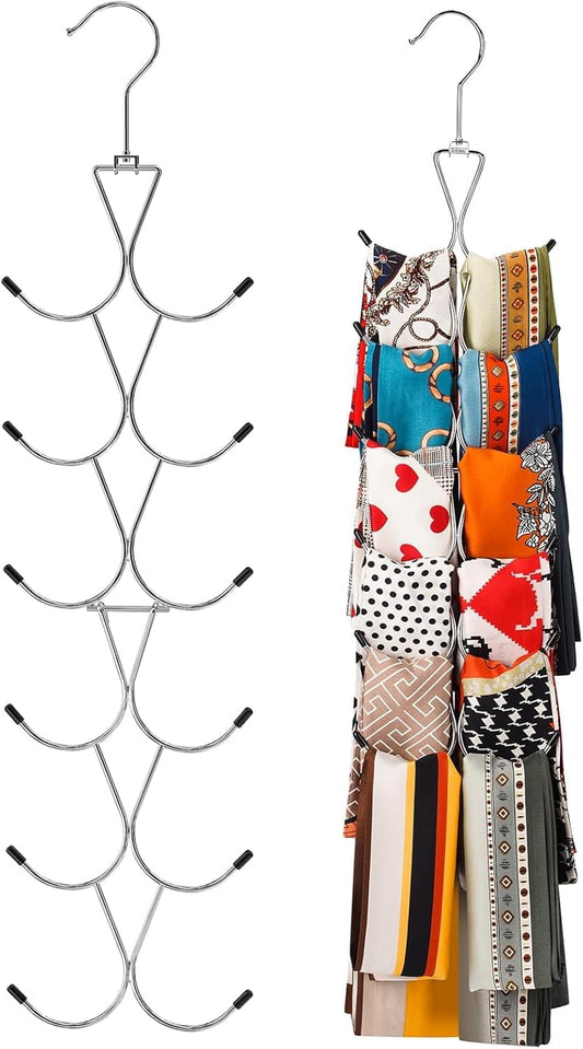 Silver 12-hook rotating hanger with curved arms and hanging hooks