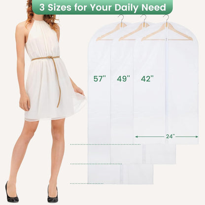 12 Pack Garment Bags for Hanging Clothes - Translucent Suit Bag for Closet Wardrobe Storage Travel - 24" x 42"