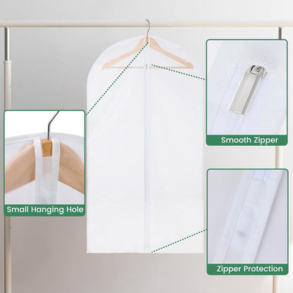 12 Pack Garment Bags for Hanging Clothes - Translucent Suit Bag for Closet Wardrobe Storage Travel - 24" x 42"