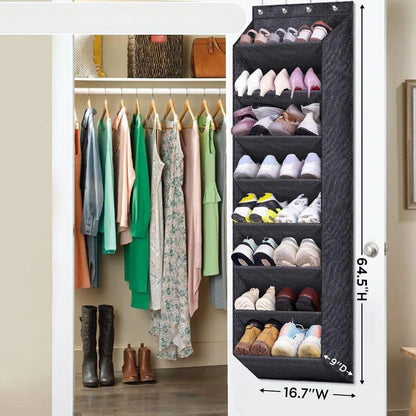 12 Pairs Wall Mounted Shoe Rack with Hooks, Shoe Hanger Storage for Door, 24 x 12 x 4 inches, Black