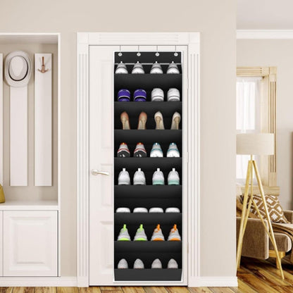 12 Pairs Wall Mounted Shoe Rack with Hooks, Shoe Hanger Storage for Door, 24 x 12 x 4 inches, Black