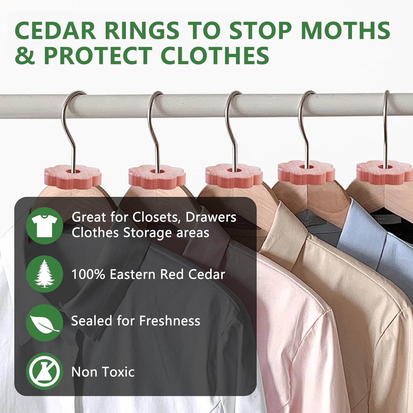 12 Pcs Cedar Blocks for Clothes Storage, Cedar Wood Flowers Rings Natural Aromatic Cedar Accessories for Closets & Drawers