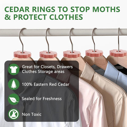 12 Pcs Cedar Blocks for Clothes Storage, Cedar Wood Flowers Rings Natural Aromatic Cedar Accessories for Closets & Drawers