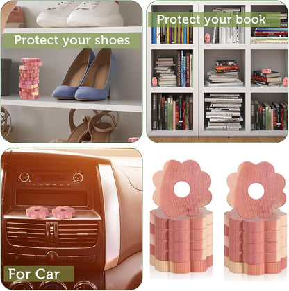 12 Pcs Cedar Blocks for Clothes Storage, Cedar Wood Flowers Rings Natural Aromatic Cedar Accessories for Closets & Drawers