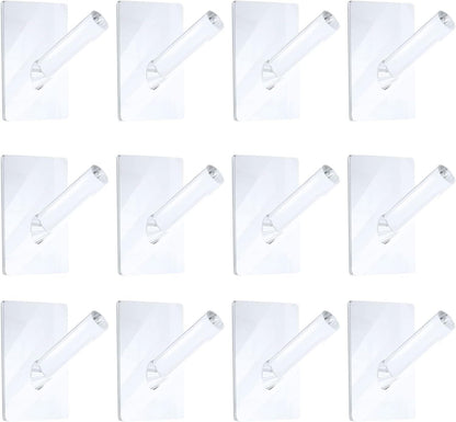 12 Pieces Acrylic Wall Mounted Coat Hooks Hat Rack Robe Single Organizer Adhesive Clear Wall Hook Decorative or Clothes, Hat, Towels Hanger(Clear)