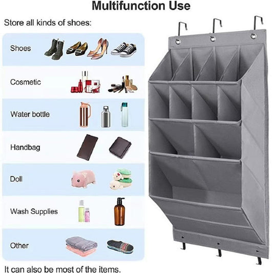 Grey collapsible storage organizer bag with compartment pockets for shoes and sundries