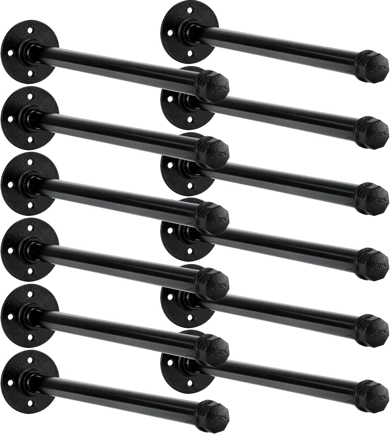 12 Set 12 Inch Industrial Pipe Clothing Rack with Screws Set Wall Mounted Industrial Pipe Clothes Bar Closet Poles for Hanging Clothes Black Clothes Hanging Rod for Retail Boutique Display