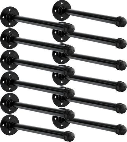 12 Set 12 Inch Industrial Pipe Clothing Rack with Screws Set Wall Mounted Industrial Pipe Clothes Bar Closet Poles for Hanging Clothes Black Clothes Hanging Rod for Retail Boutique Display