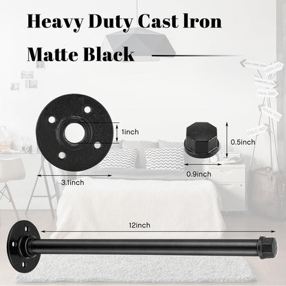12 Set 12 Inch Industrial Pipe Clothing Rack with Screws Set Wall Mounted Industrial Pipe Clothes Bar Closet Poles for Hanging Clothes Black Clothes Hanging Rod for Retail Boutique Display