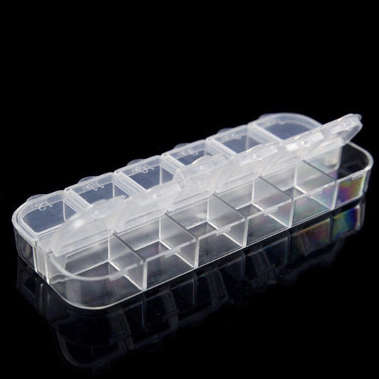 Transparent 12-compartment storage box, clear organizer, 13 x 5 cm