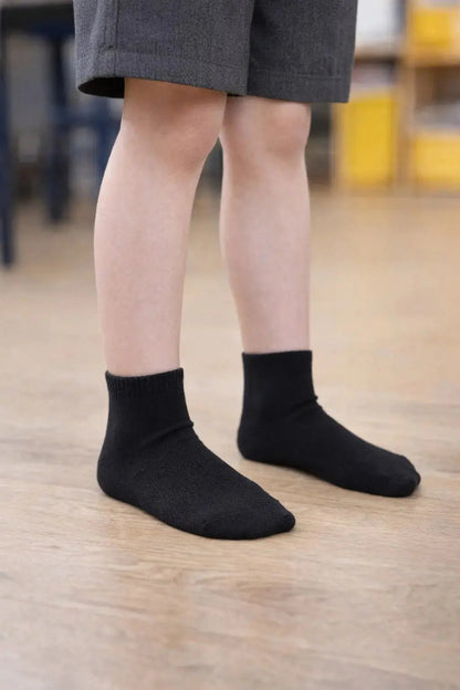 12 Pairs Black Premium Cotton School Ankle Socks