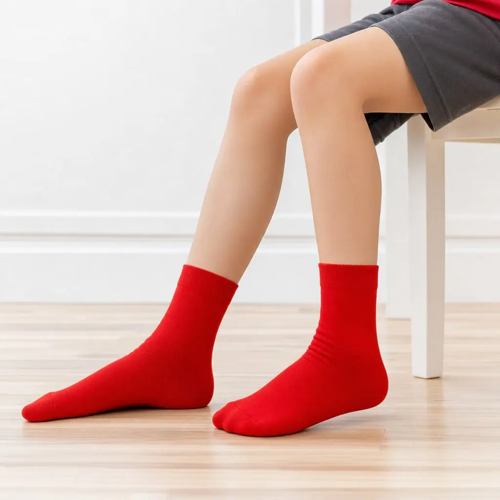 12 Pairs Red Premium Cotton School Socks