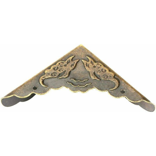 Iron corner protector, bronze tone with ornate cloud and floral engraving