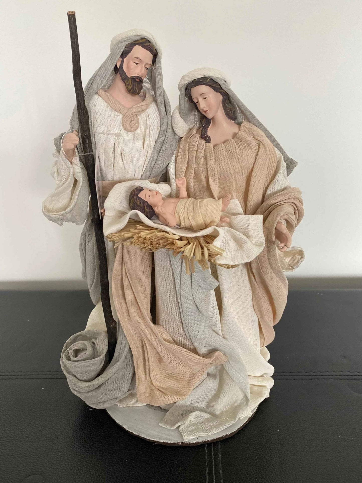 12.5"Beige white Christmas Nativity Ornament Holy Family with manger- 35cm approx