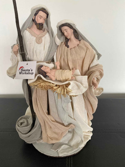 12.5"Beige white Christmas Nativity Ornament Holy Family with manger- 35cm approx