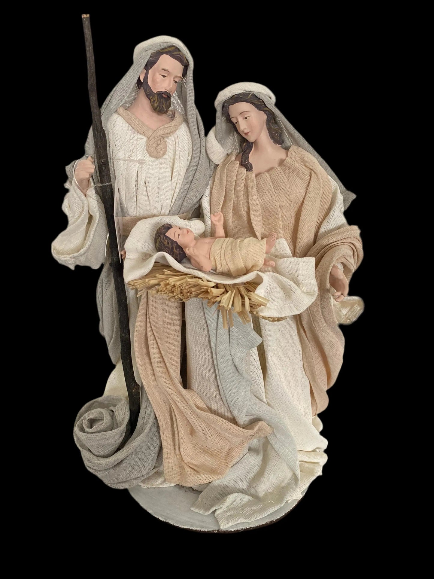 12.5"Beige white Christmas Nativity Ornament Holy Family with manger- 35cm approx