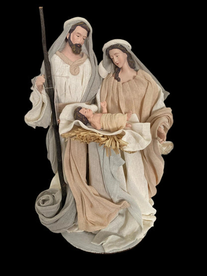 12.5"Beige white Christmas Nativity Ornament Holy Family with manger- 35cm approx