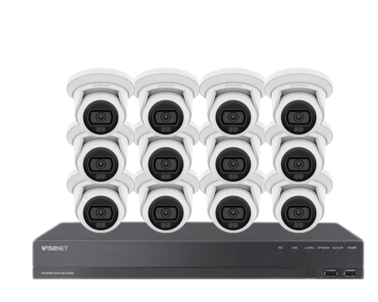 Wisenet Hanwha x16 Camera CCTV Kit with 16 Channel 8MP NVR, 4MP Flateye Cameras A series + HDD – CT-ANE-L7012L / CT-ARN-1610S