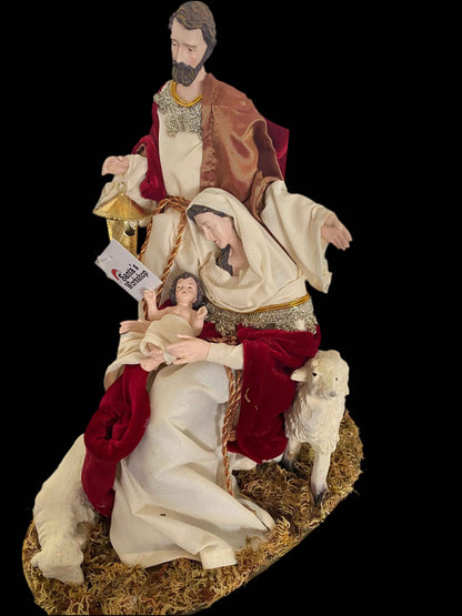 12” Christmas Holy Family Nativity Ornament Decoration Red Gold with sheep -30cm