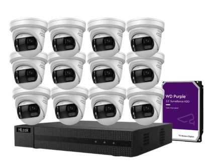 HiLook 16-Channel CCTV Kit with IPC-T289PH-MU/SL 8MP 180° Panoramic Cameras + 4K PoE NVR + HDD – Smart Outdoor IP67 Surveillance System with Two-Way Audio & Active Deterrence