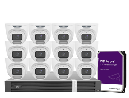 Uniview OWLVIEW 8MP 4K Surveillance Kit – 16x Full-Color Turret Cameras + 16-Channel AI NVR with HDD| IPC3628LE-ADF28K-WP + NVR302-16E2-P16-IQ 0235C6QW | ColorHunter | PoE | Ultra 265
