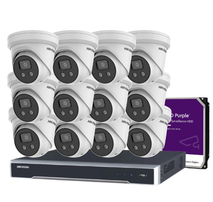 Hikvision 6MP AcuSense 16-Camera CCTV Kit with 16-Channel 8K PoE NVR | DS-2CD2366G2-ISU/SL Cameras + HIK-7616NI-M2/16P Recorder + HDD | Strobe Light + Two-Way Audio | IP67 Rated