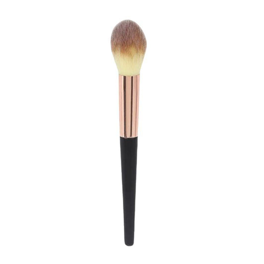 Blush and powder brush with rose-gold ferrule and soft tapered bristles, black handle