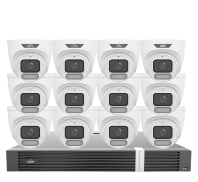 Uniview OWLVIEW 8MP 4K Surveillance Kit – 16x Full-Color Turret Cameras + 16-Channel AI NVR with HDD| IPC3628LE-ADF28K-WP + NVR302-16E2-P16-IQ 0235C6QW | ColorHunter | PoE | Ultra 265