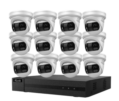 HiLook 16-Channel CCTV Kit with IPC-T289PH-MU/SL 8MP 180° Panoramic Cameras + 4K PoE NVR + HDD – Smart Outdoor IP67 Surveillance System with Two-Way Audio & Active Deterrence