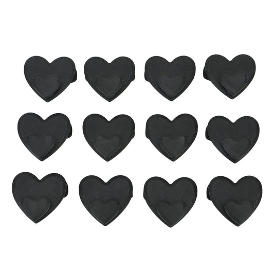 Set of 12 black heart-shaped hanger connector hooks, flat heart design