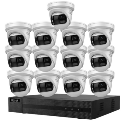 HiLook 16-Channel CCTV Kit with IPC-T289PH-MU/SL 8MP 180° Panoramic Cameras + 4K PoE NVR + HDD – Smart Outdoor IP67 Surveillance System with Two-Way Audio & Active Deterrence
