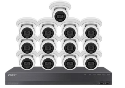 Wisenet Hanwha x16 Camera CCTV Kit with 16 Channel 8MP NVR, 4MP Flateye Cameras A series + HDD – CT-ANE-L7012L / CT-ARN-1610S