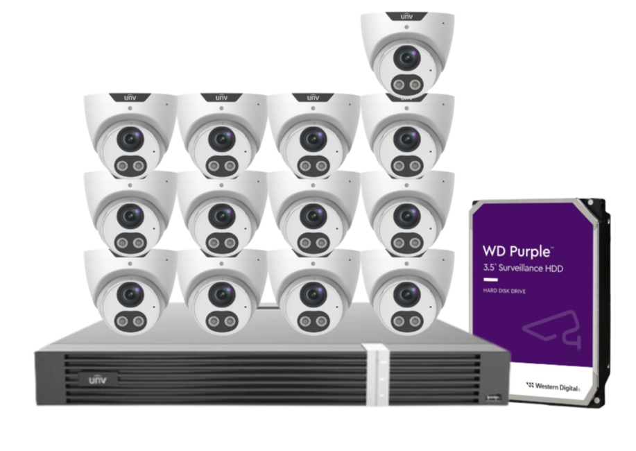 Uniview x16 Camera 8MP Triguard CCTV Kit with 16-Channel AI NVR & HDD | IPC3618SB-ADF28KMC-I0 + NVR302-16E2-P16-IQ