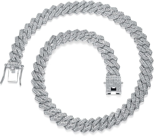 Cuban link chain necklace with sparkling cubic zirconia stones and square clasp