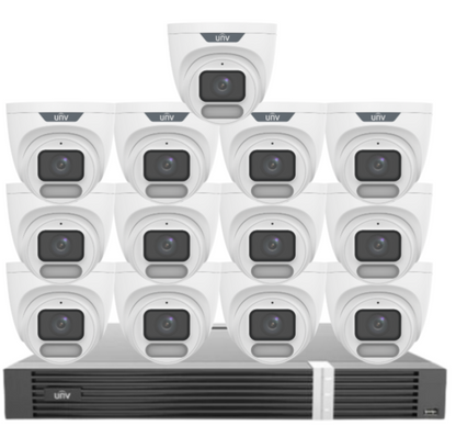 Uniview OWLVIEW 8MP 4K Surveillance Kit – 16x Full-Color Turret Cameras + 16-Channel AI NVR with HDD| IPC3628LE-ADF28K-WP + NVR302-16E2-P16-IQ 0235C6QW | ColorHunter | PoE | Ultra 265