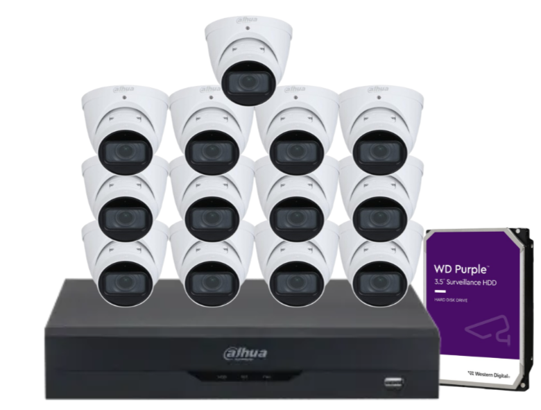 Dahua x16 4MP AI CCTV Kit with 16-Channel WizSense NVR, Vari-Focal Eyeball Cameras + Dual HDD Support – IPC-HDW3441T-ZAS + NVR4216-16P-AI/ANZ