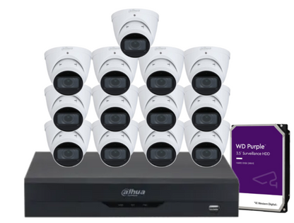 Dahua x16 4MP AI CCTV Kit with 16-Channel WizSense NVR, Vari-Focal Eyeball Cameras + Dual HDD Support – IPC-HDW3441T-ZAS + NVR4216-16P-AI/ANZ