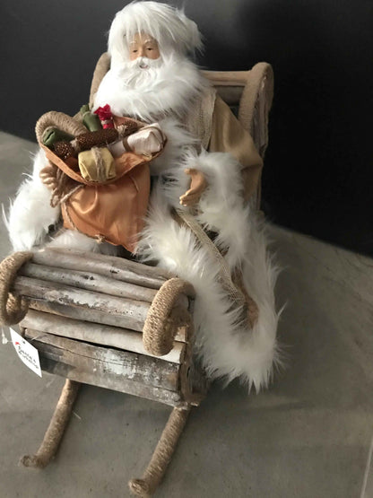 40cm Christmas Ornament Santa Claus in Driftwood Sleigh – Rustic Handmade Style Holiday Decoration, Festive Christmas Home & Tabletop Decor