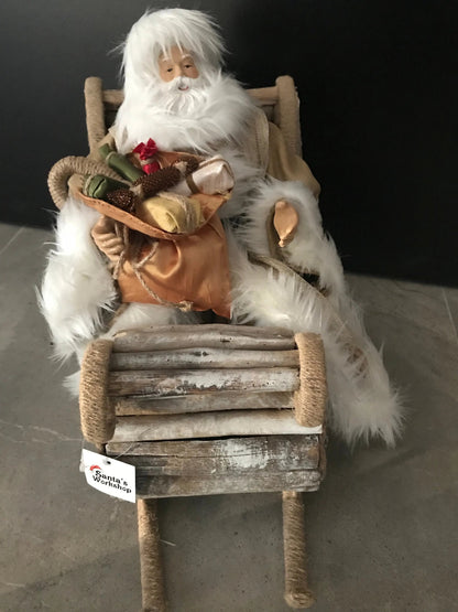 40cm Christmas Ornament Santa Claus in Driftwood Sleigh – Rustic Handmade Style Holiday Decoration, Festive Christmas Home & Tabletop Decor