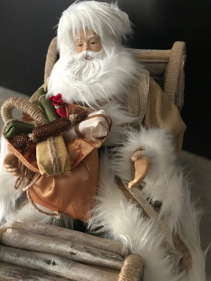 40cm Christmas Ornament Santa Claus in Driftwood Sleigh – Rustic Handmade Style Holiday Decoration, Festive Christmas Home & Tabletop Decor