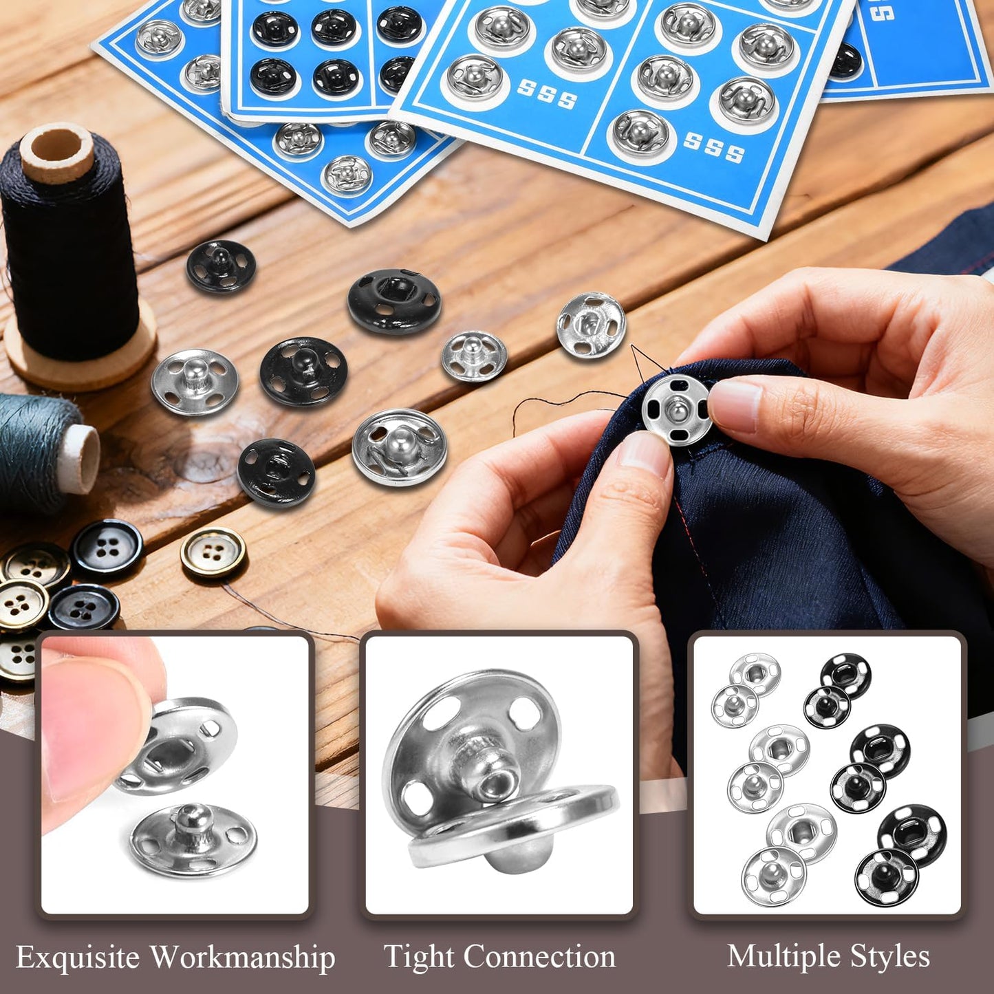 140 Sets Sew on Snaps for Clothing, Metal Snaps Fasteners Press Studs, Snap Buttons for Clothes Fabric Bag Bib Sweater Cardigan DIY Sewing Craft (8mm 10mm 12mm)
