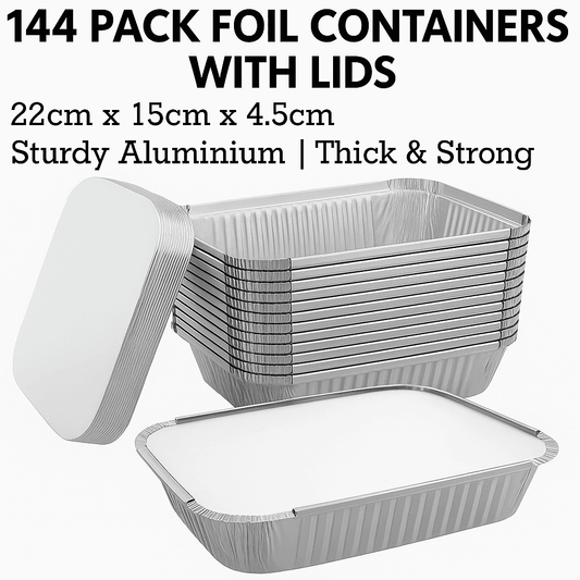 Aluminum foil food containers with lids, ribbed sides and matching covers