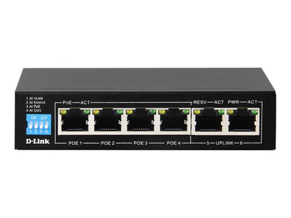 D-Link DES-F1006P-E 6-Port Fast Ethernet PoE Switch with 4 Long-Reach PoE Ports, 2 Uplink Ports &amp; 60W PoE Budget