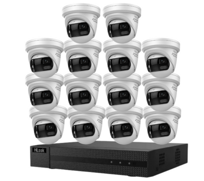 HiLook 16-Channel CCTV Kit with IPC-T289PH-MU/SL 8MP 180° Panoramic Cameras + 4K PoE NVR + HDD – Smart Outdoor IP67 Surveillance System with Two-Way Audio & Active Deterrence