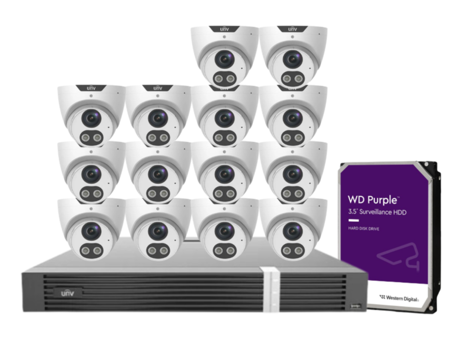 Uniview x16 Camera 8MP Triguard CCTV Kit with 16-Channel AI NVR & HDD | IPC3618SB-ADF28KMC-I0 + NVR302-16E2-P16-IQ