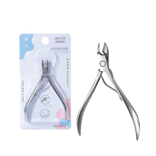 Stainless steel cuticle nipper with curved blades and round finger loop